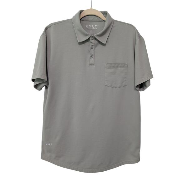 BYLT Polo Men Size L* LUX Executive Short Sleeve Sage Green Pocket Drop Cut Hem - Picture 1 of 9